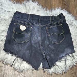 Vintage Black Acid Wash Distressed Denim Jean Shorts By Lee